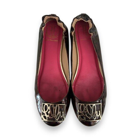 Lilly Pulitzer Black Flats with Gold Accents - Picture 1 of 5